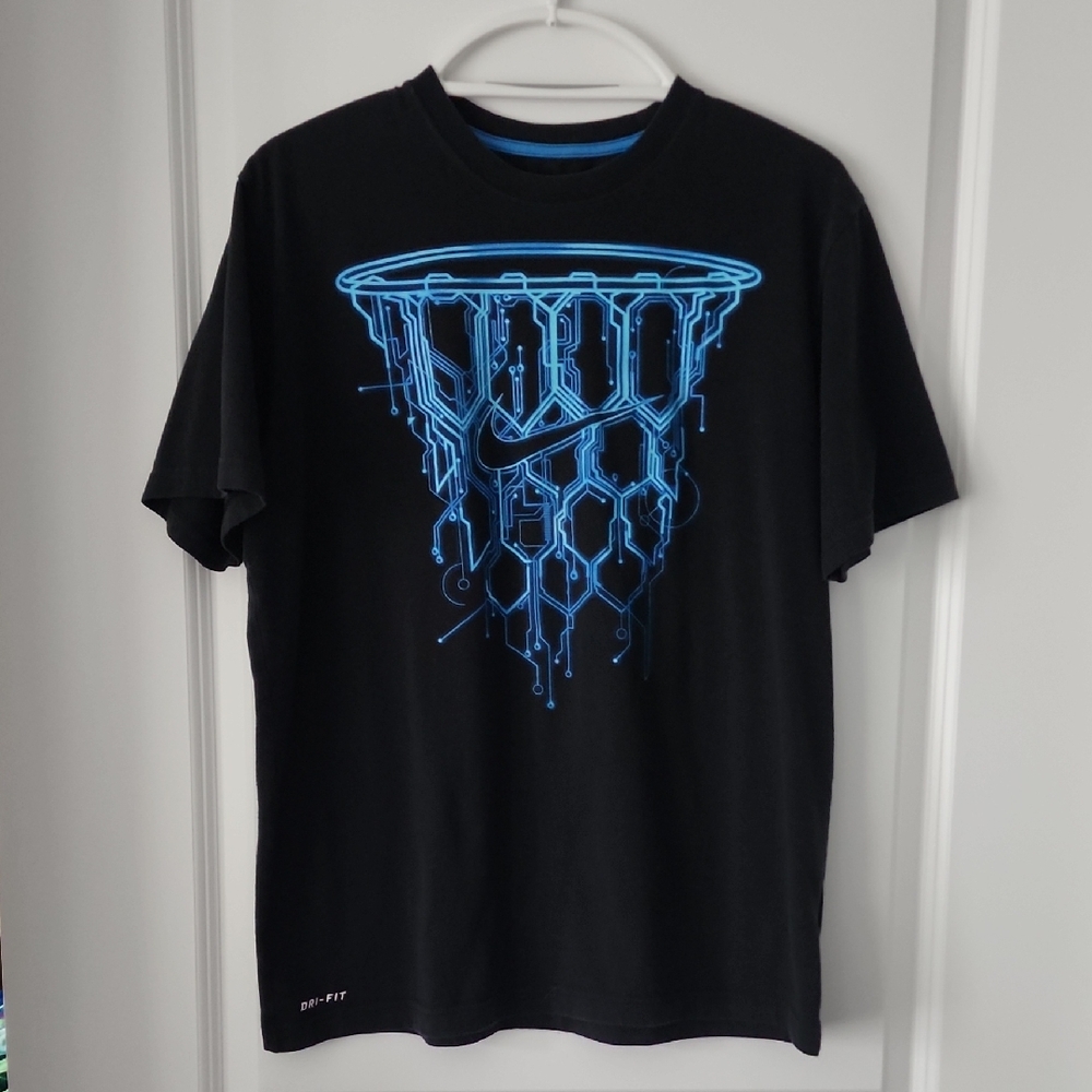 Black Nike Tee with Electric Blue Design